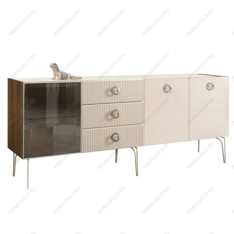 Комод 2.1м Bogemia Woodline Fi (Слоновая кость) (Lakobel/Хром) БМКМ-5[4]