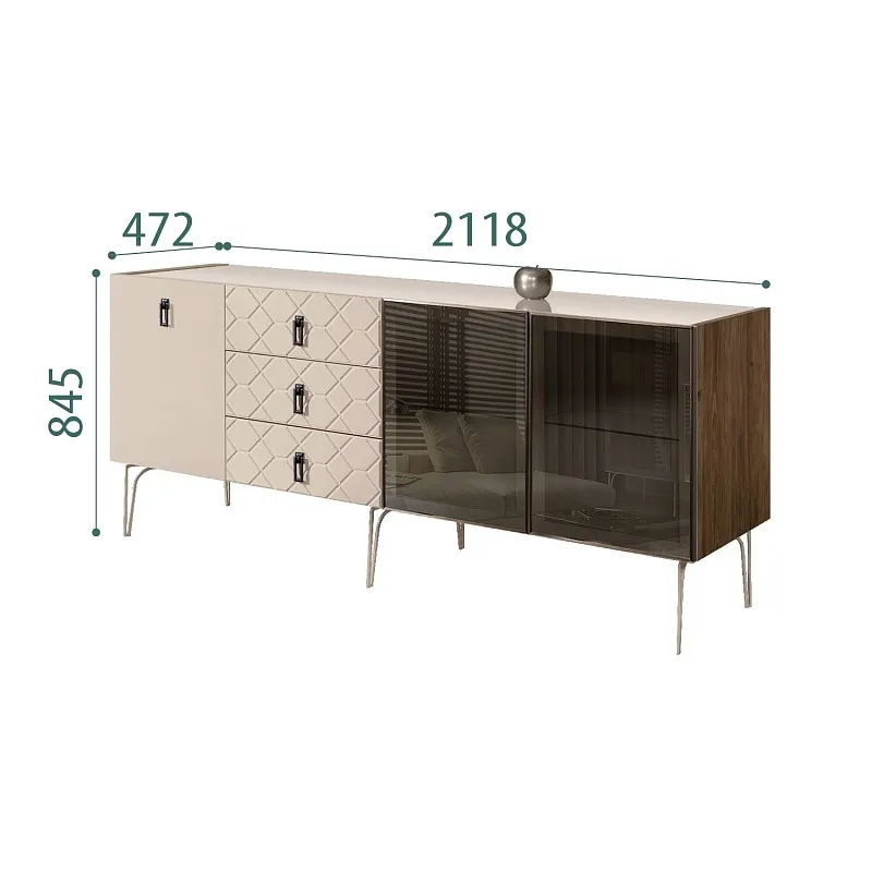 Комод 2.1м Bogemia Woodline Fa (Ваниль) (Lakobel/Черный) БМКМ-5[5][10]