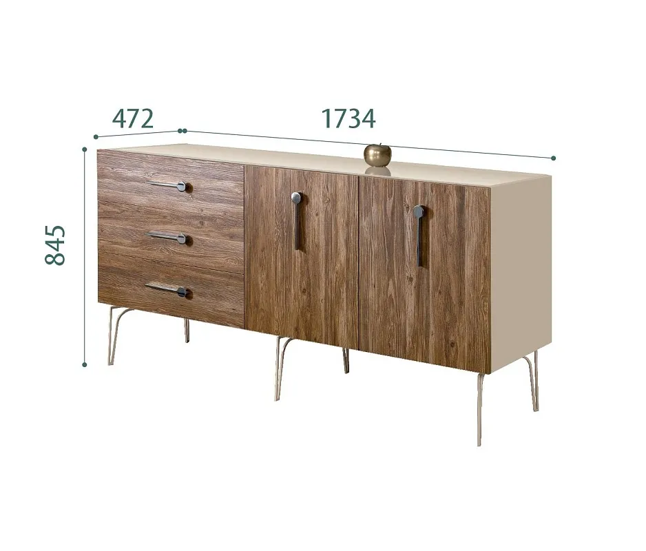 Комод 1.6м Bogemia Wood Wo (Ваниль) (Lakobel/Хром) БМКМ-4(Wo)