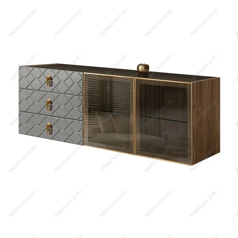 Комод 1.6м Bogemia Woodline Fly Fa (Серый) (Lakobel/Золото) БМКМ-4[5]
