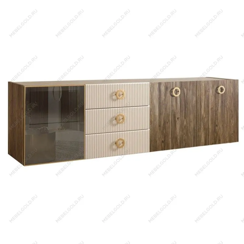 Комод 2.1м Bogemia Woodline Fly Wood Fi (Слоновая кость) (Novabuk/Золото) БМКМ-5[4]