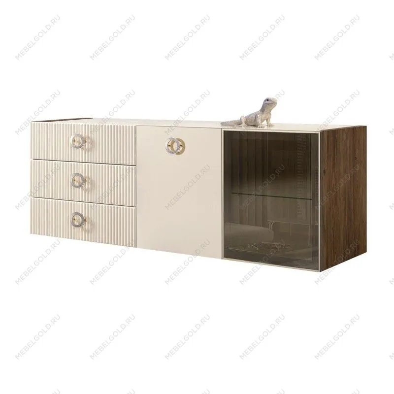 Комод 1.6м Bogemia Woodline Fly Fi (Слоновая кость) (Lakobel/Хром) БМКМ-4[5][10]