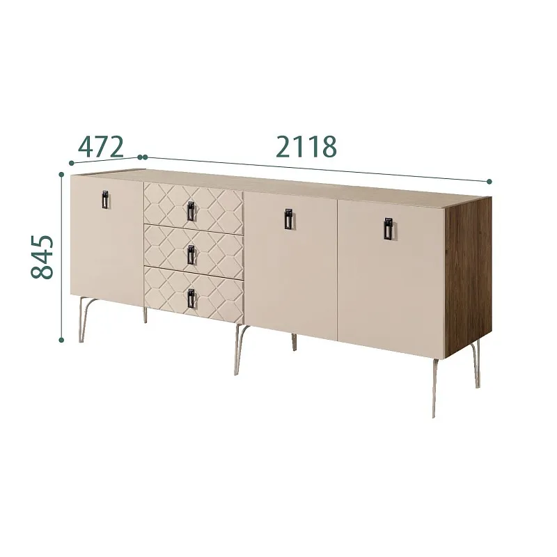 Комод 2.1м Bogemia Woodline Fa (Ваниль) (Novabuk/Черный) БМКМ-5