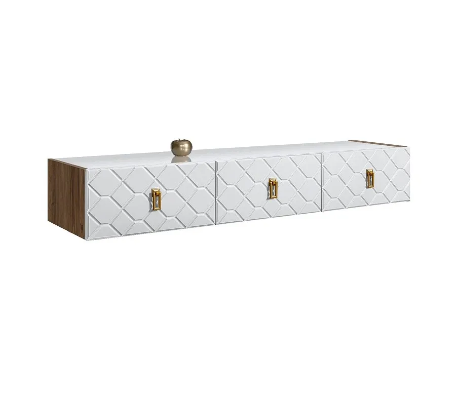 Тумба телевизионная 1.6м Bogemia Woodline Fly Fa (Белый) (Lakobel/Золото) БМТ-1