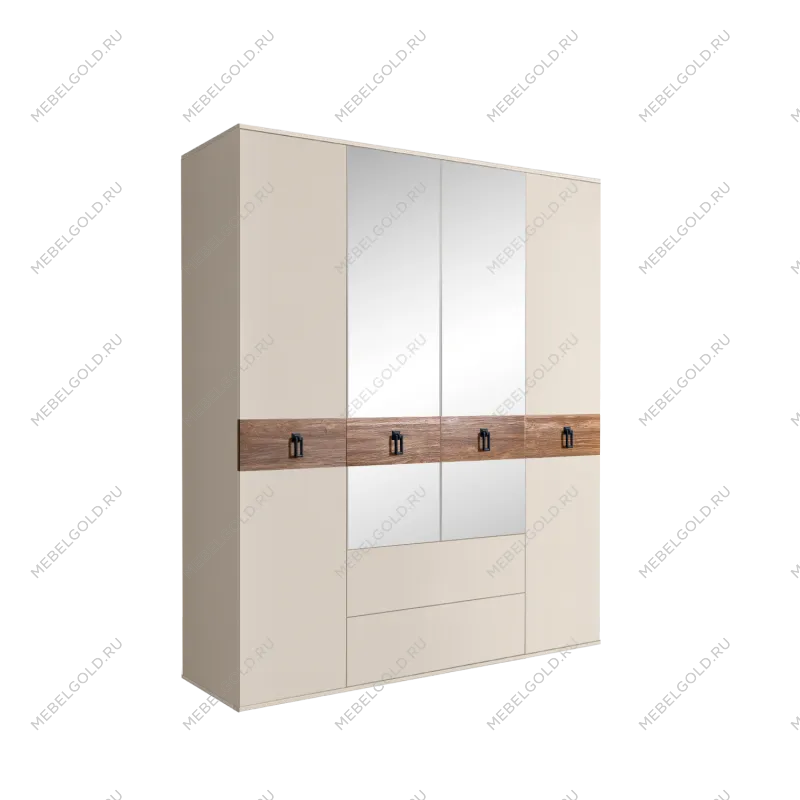 Шкаф 4-х дверный с зеркалами, с ящиками, Bogemia Wood Fa (Слоновая кость/Черный) БМШ1/41(Wo)