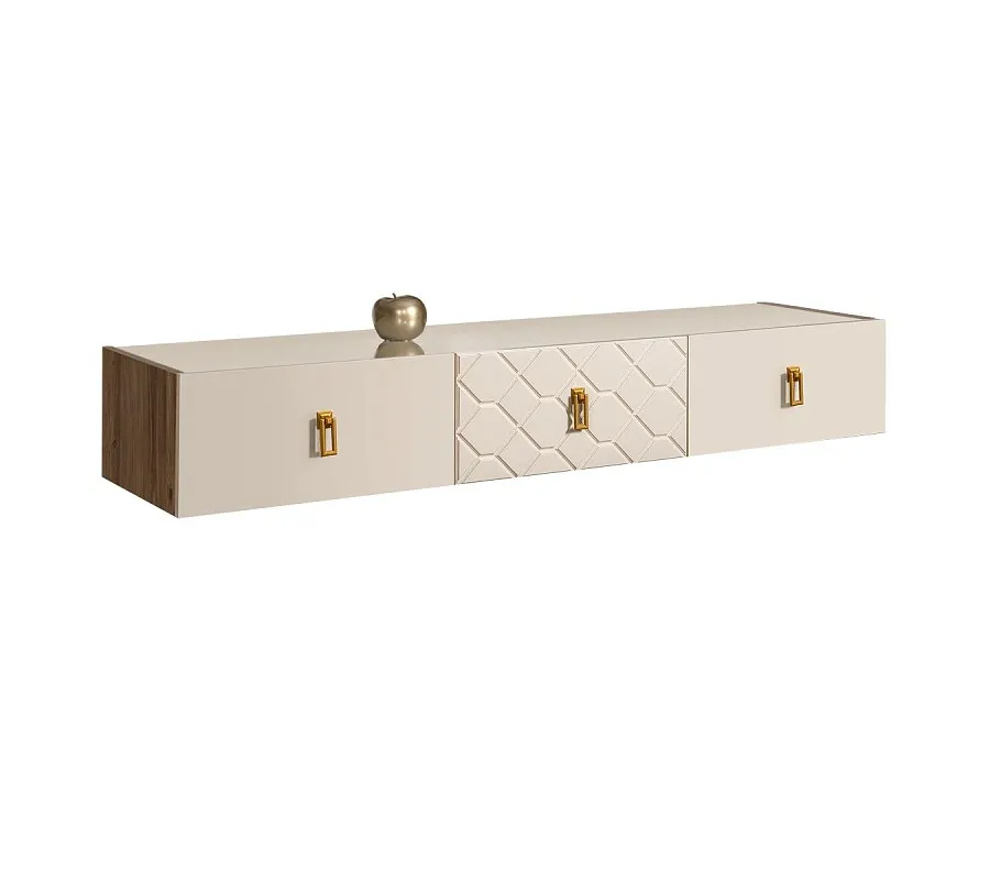 Тумба телевизионная 1.6м Bogemia Woodline Fly Fa (Слоновая кость) (Lakobel/Золото) БМТ-1[10]