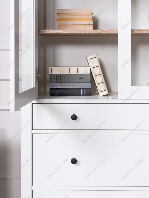 Шкаф с витриной Сага, 90х41х215 см, белый/ясень | изображение 3