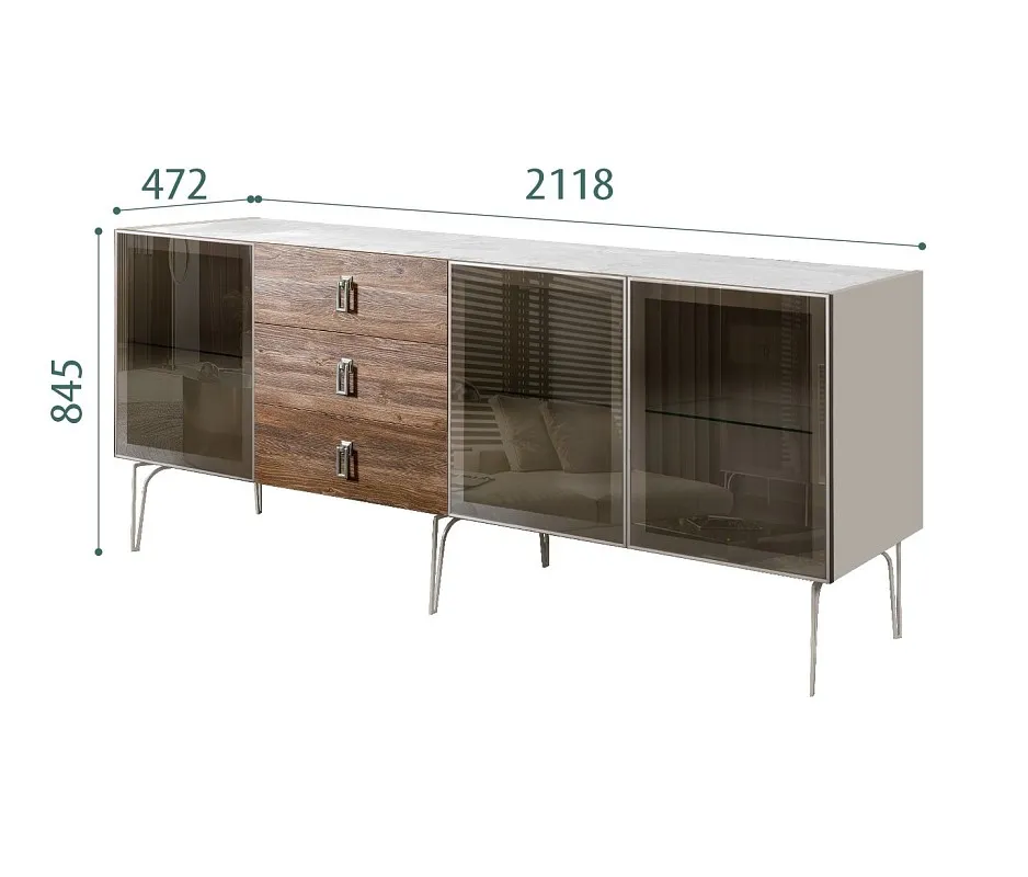 Комод 2.1м Bogemia Wood Fa (Шелк) (Novabuk/Хром) БМКМ-5(Wo)[5]