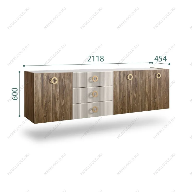 Комод 2.1м Bogemia Woodline Fly Wood Fi (Шелк) (Novabuk/Золото) БМКМ-5