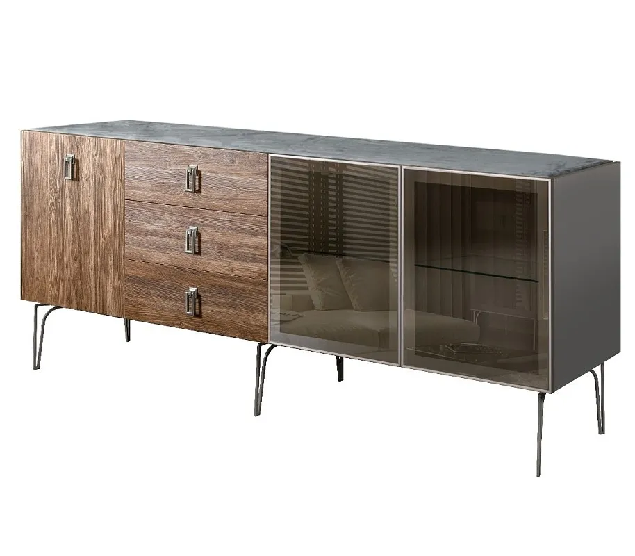 Комод 2.1м Bogemia Wood Fa (Серый) (Novabuk/Хром) БМКМ-5(Wo)[5][10]