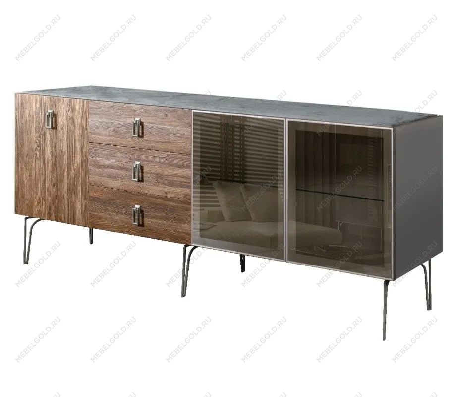 Комод 2.1м Bogemia Wood Fa (Серый) (Novabuk/Хром) БМКМ-5(Wo)[5][10]