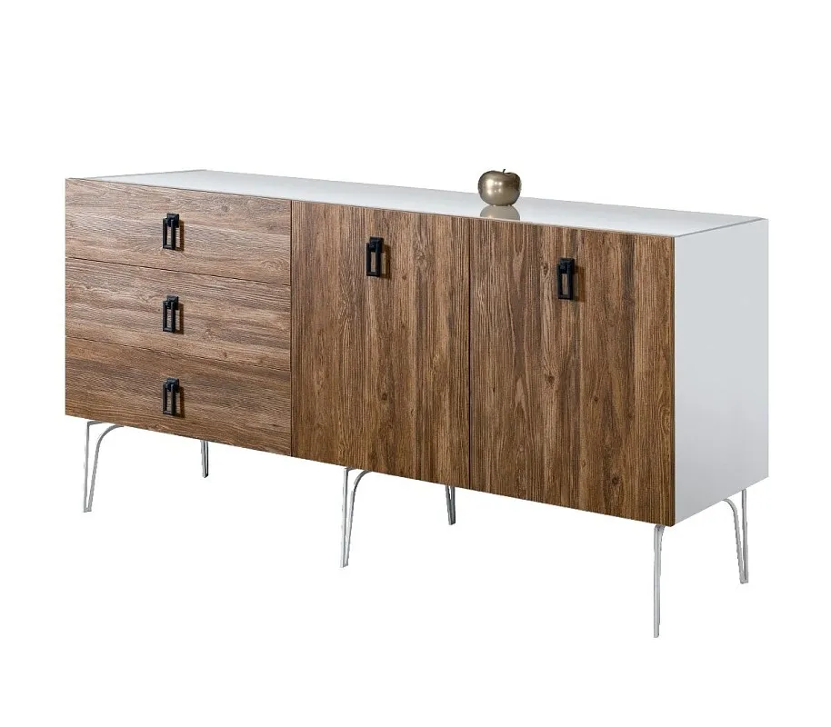 Комод 1.6м Bogemia Wood Fa (Белый) (Lakobel/Черный) БМКМ-4(Wo)
