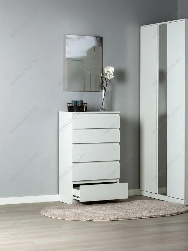 Комод Кастор, 5 ящиков, 65х40х112 см, белый | изображение 1