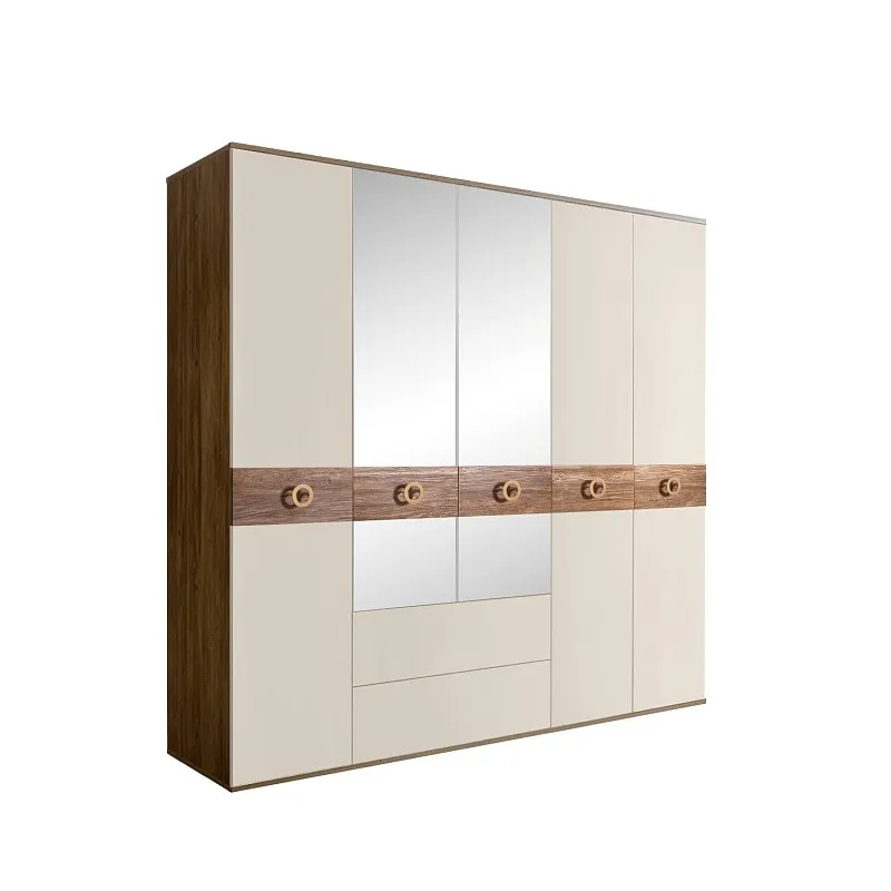 Шкаф 5-ти дверный с зеркалами, с ящиками, Bogemia Woodline Wood Fi (Слоновая кость/Золото) БМШ1/51(Wo)