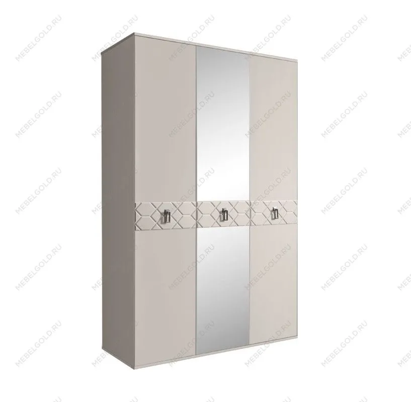 Шкаф 3-х дверный с зеркалом Bogemia Farfalle (Шелк/Хром) БМШ1/3(Fa)