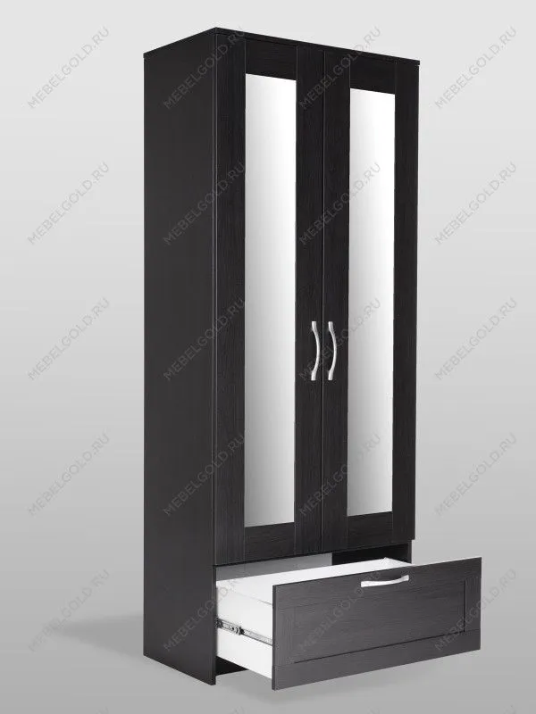 Шкаф Сириус, 2 двери и 1 ящик с зеркалом, 78х59х220 см, черно-коричневый, дуб венге | изображение 15