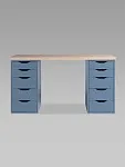 Стол письменный Ингар, 10 ящиков, 140х75х55 см, серо-бирюзовый, столешница дуб беленый | изображение 11