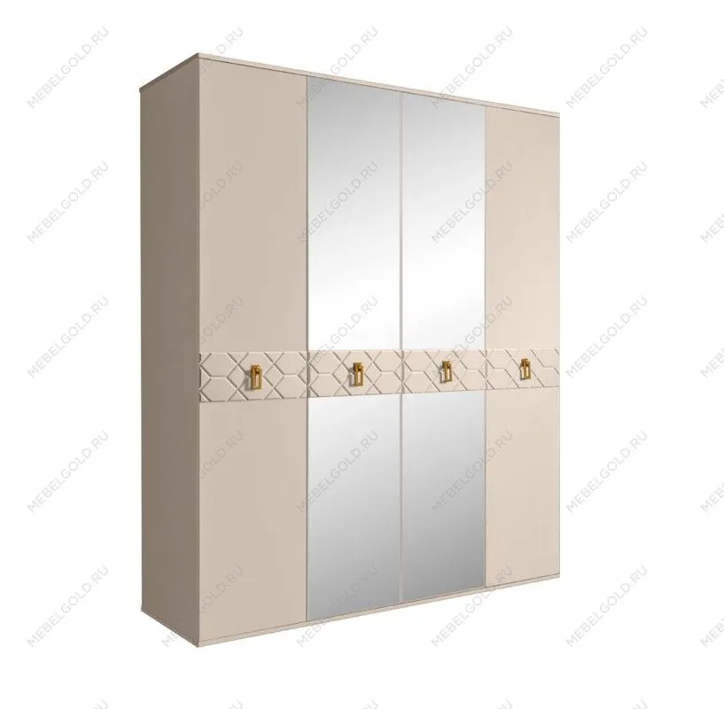 Шкаф 4-х дв. с зеркалами Bogemia Farfalle (Ваниль/Золото) БМШ1/4(Fa)