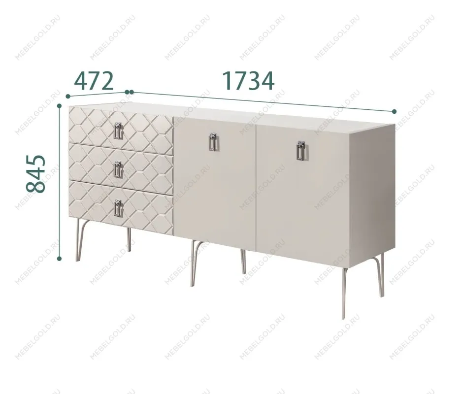 Комод 1.6м Bogemia Farfalle (Шелк) (Novabuk/Хром) БМКМ-4(Fa)