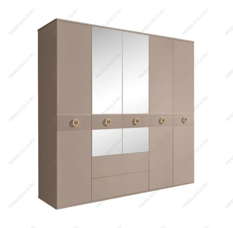 Шкаф 5-ти дверный с зеркалами, с ящиками, Bogemia Fillini (Мокка/Золото) БМШ1/51(Fi)