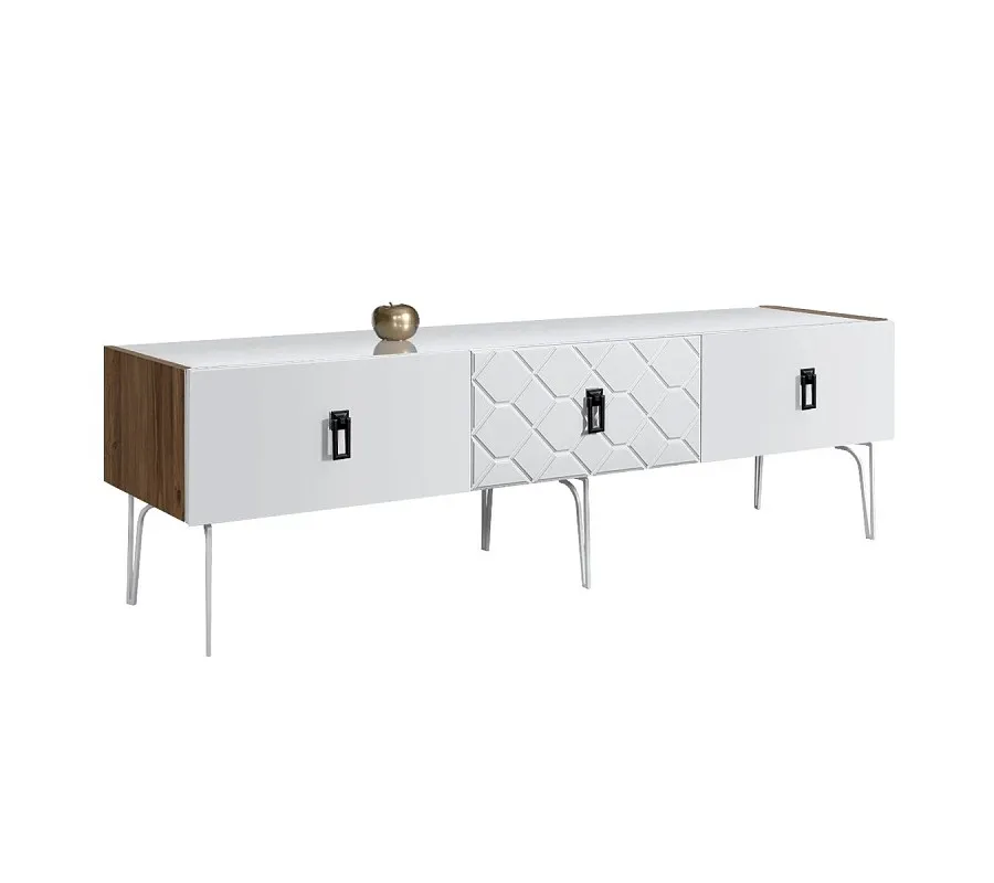 Тумба телевизионная 1.6м Bogemia Woodline Fa (Белый) (Lakobel/Черный) БМТ-1[10]