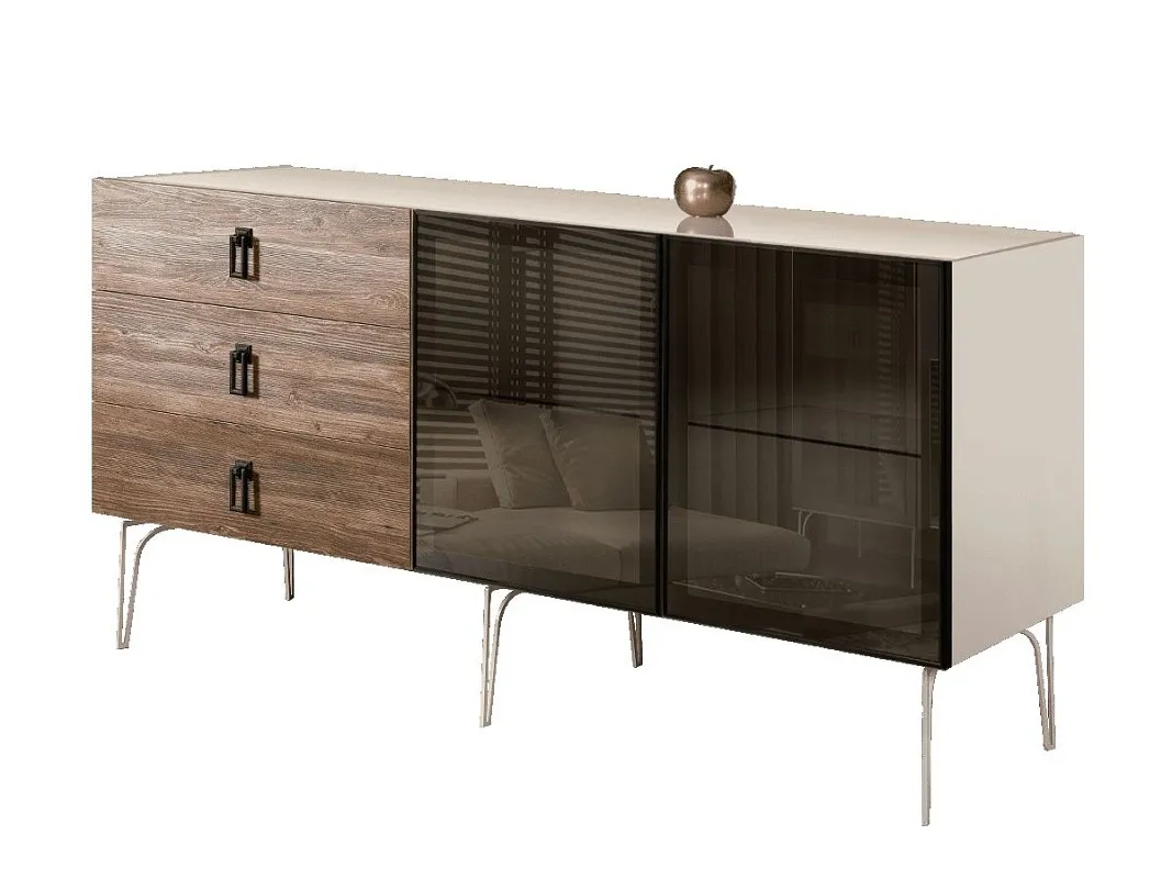 Комод 1.6м Bogemia Wood Fa (Слоновая кость) (Lakobel/Черный) БМКМ-4(Wo)[5]