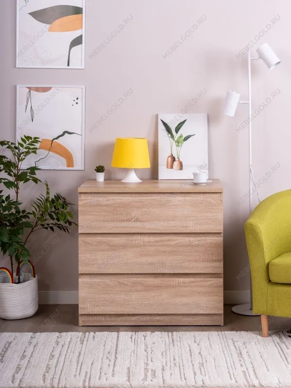 Комод Мальта, 3 ящика, с доводчиками, 80х48х76 см, дуб сонома | изображение 1