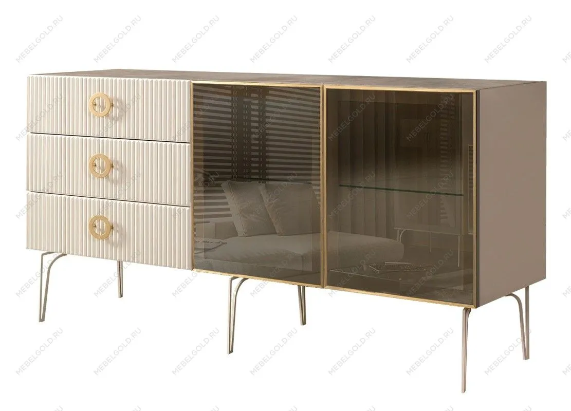 Комод 1.6м Bogemia Fillini (Слоновая кость) (Novabuk/Золото) БМКМ-4(Fi)[5]