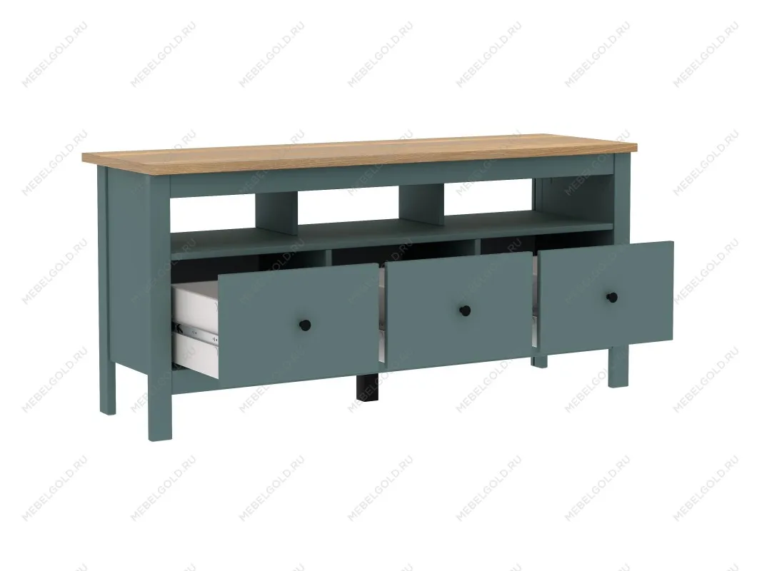 Тумба ТВ Сага, 3 ящика, 131х42х63 см, темно-бирюзовая/ясень | изображение 15