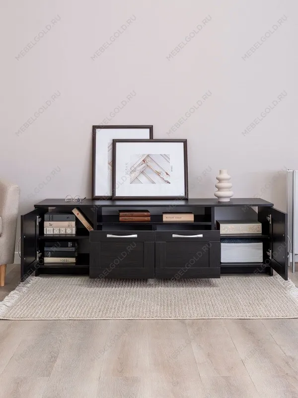 Тумба для ТВ Сириус, 2 двери и 2 ящика, 156х41х47 см, дуб венге, черно-коричневая | изображение 2