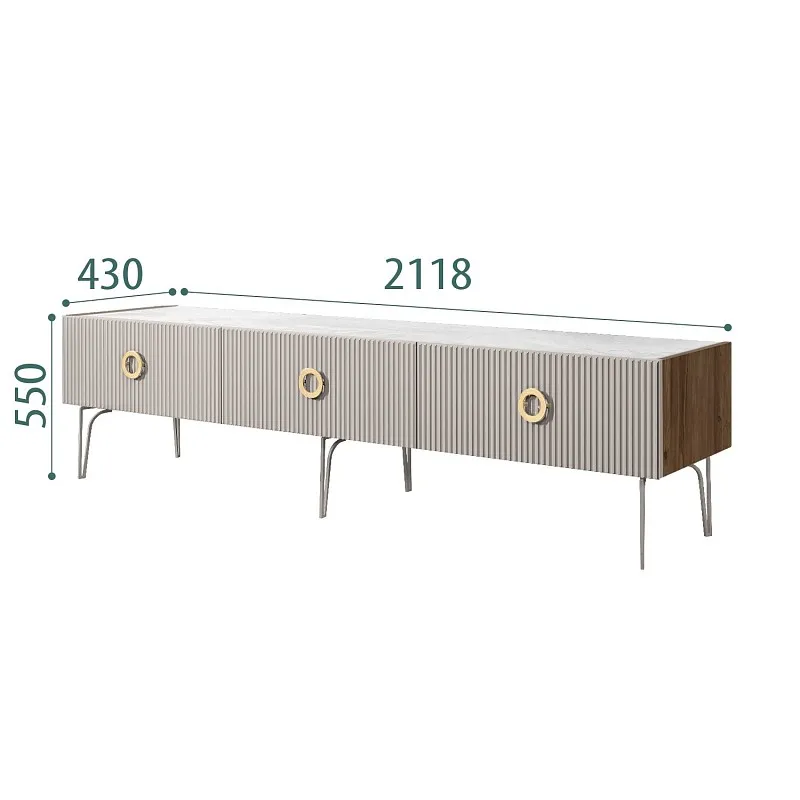 Тумба телевизионная 2.1м Bogemia Woodline Fi (Шелк) (Novabuk/Золото) БМТ-2