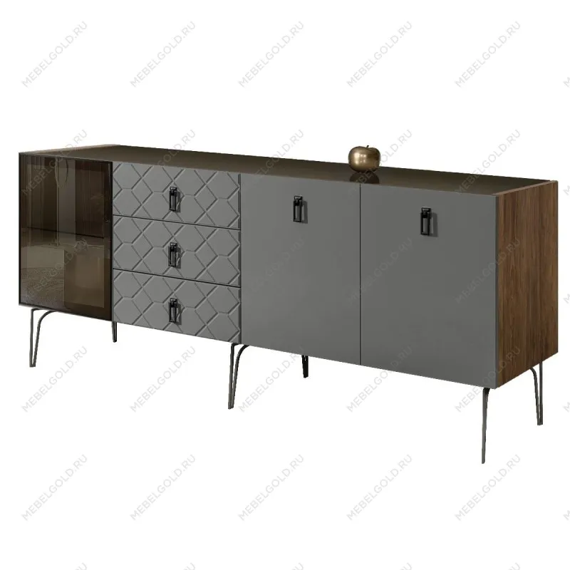 Комод 2.1м Bogemia Woodline Fa (Серый) (Lakobel/Черный) БМКМ-5[4]