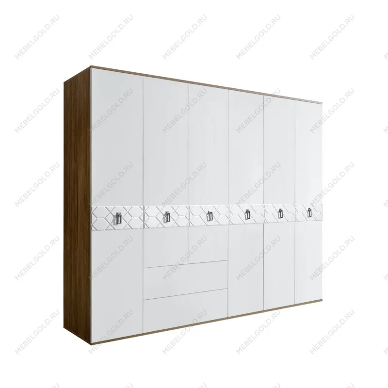 Шкаф 6-ти дверный с ящиками, Bogemia Woodline Fa (Белый/Хром) БМШ2/61(Fa)