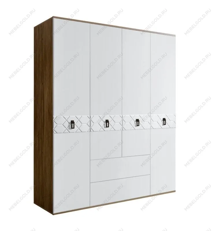 Шкаф 4-х дверный с ящиками Bogemia Woodline Fa (Белый/Черный) БМШ2/41