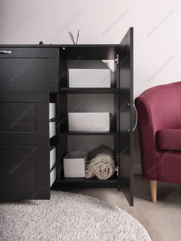 Тумба Сириус, 2 двери и 3 ящика, 156х41х95 см, дуб венге, черно-коричневая | изображение 2