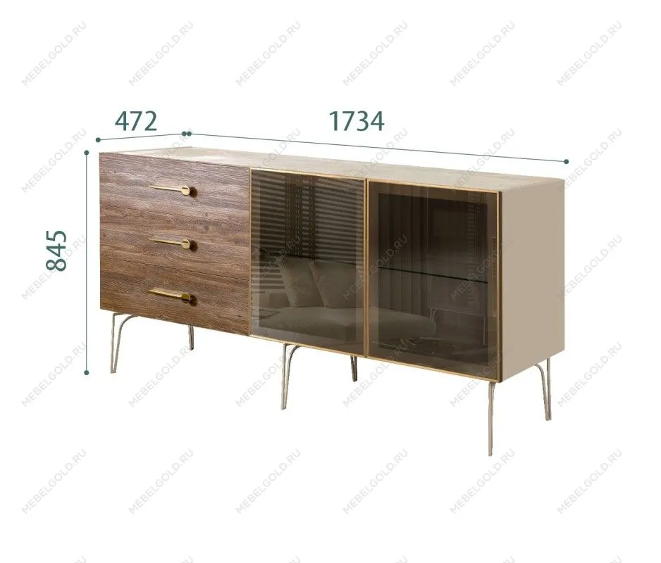 Комод 1.6м Bogemia Wood Wo (Ваниль) (Novabuk/Золото) БМКМ-4(Wo)[5]