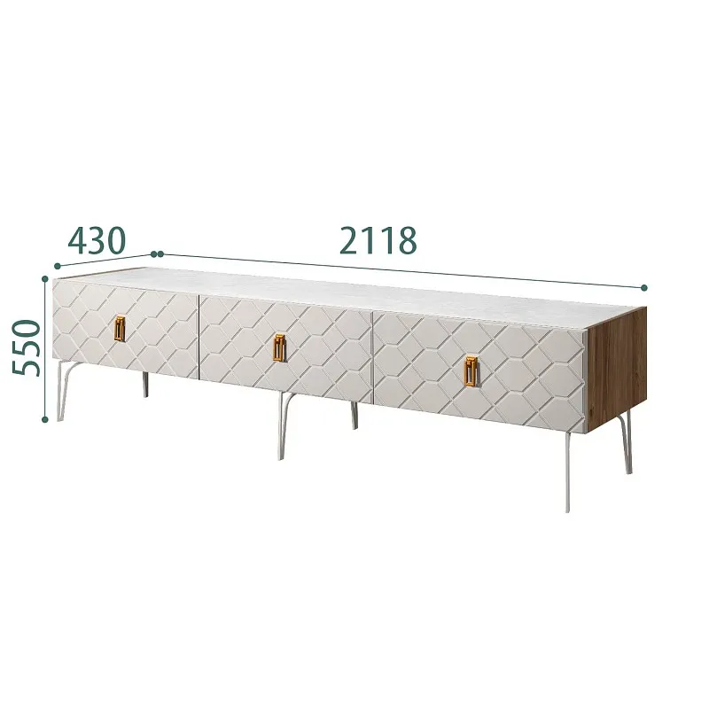 Тумба телевизионная 2.1м Bogemia Woodline Fa (Шелк) (Novabuk/Золото) БМТ-2