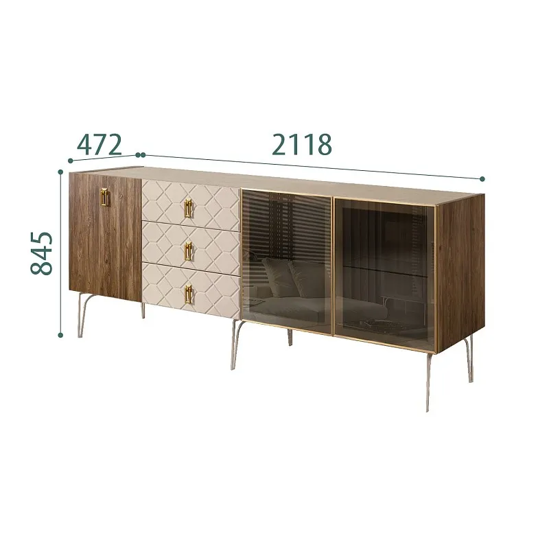 Комод 2.1м Bogemia Woodline Wood Fa (Ваниль) (Novabuk/Золото) БМКМ-5[5][10]