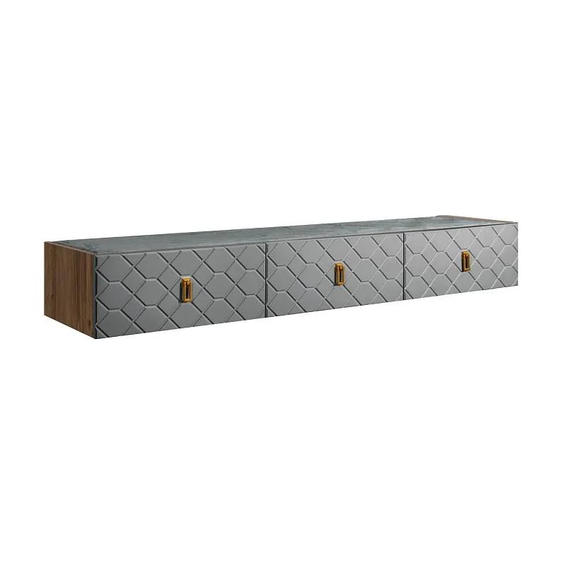 Тумба телевизионная 2.1м Bogemia Woodline Fly Fa (Серый) (Novabuk/Золото) БМТ-2