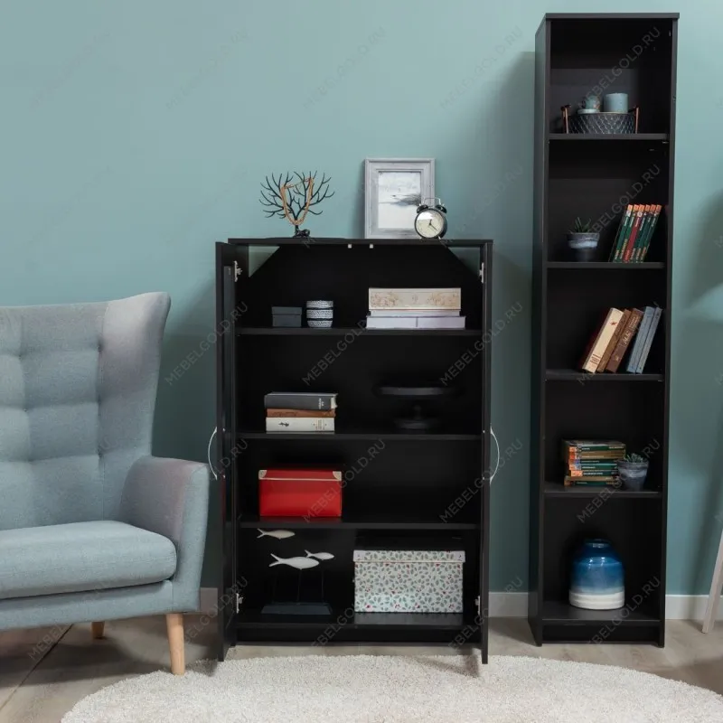 Тумба Сириус, 2 двери со стеклом, 78х41х124 см, дуб венге, черно-коричневая | изображение 1