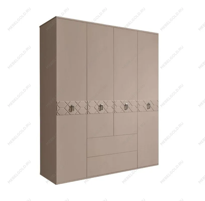 Шкаф 4-х дверный с ящиками, Bogemia Farfalle (Мокка/Хром) БМШ2/41(Fa)