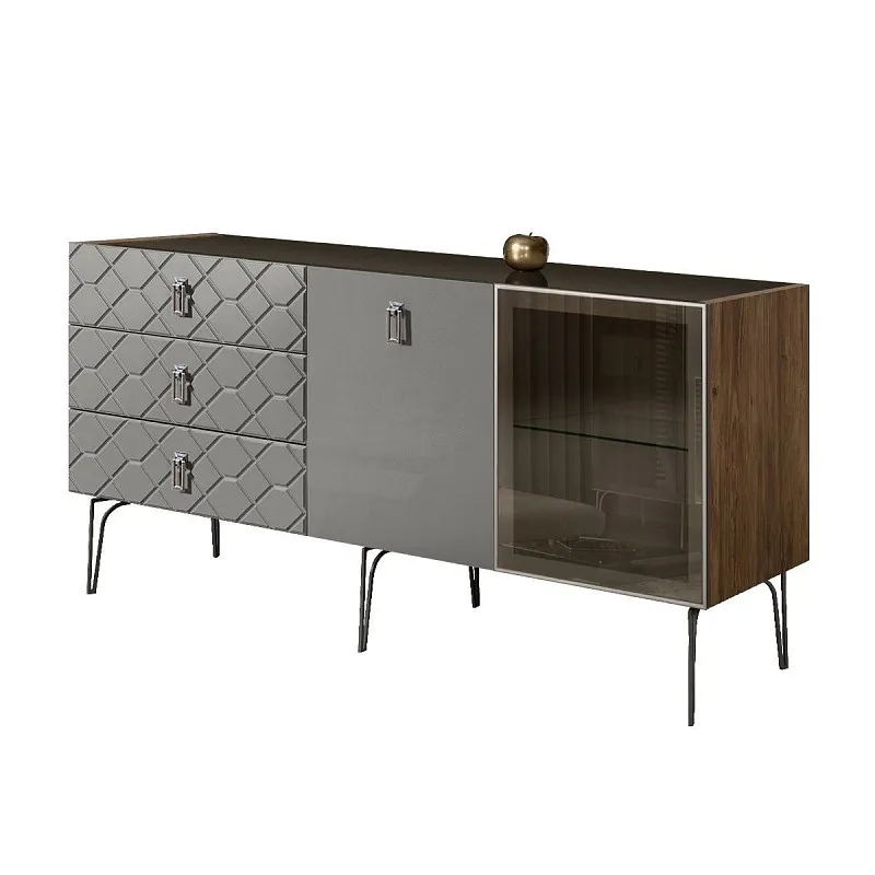 Комод 1.6м Bogemia Woodline Fa (Серый) (Lakobel/Хром) БМКМ-4[5][10]