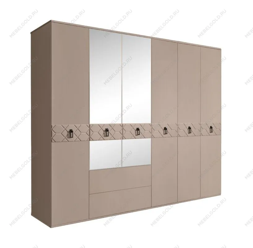 Шкаф 6-ти дверный с зеркалами, с ящиками, Bogemia Farfalle (Мокка/Черный) БМШ1/61(Fa)