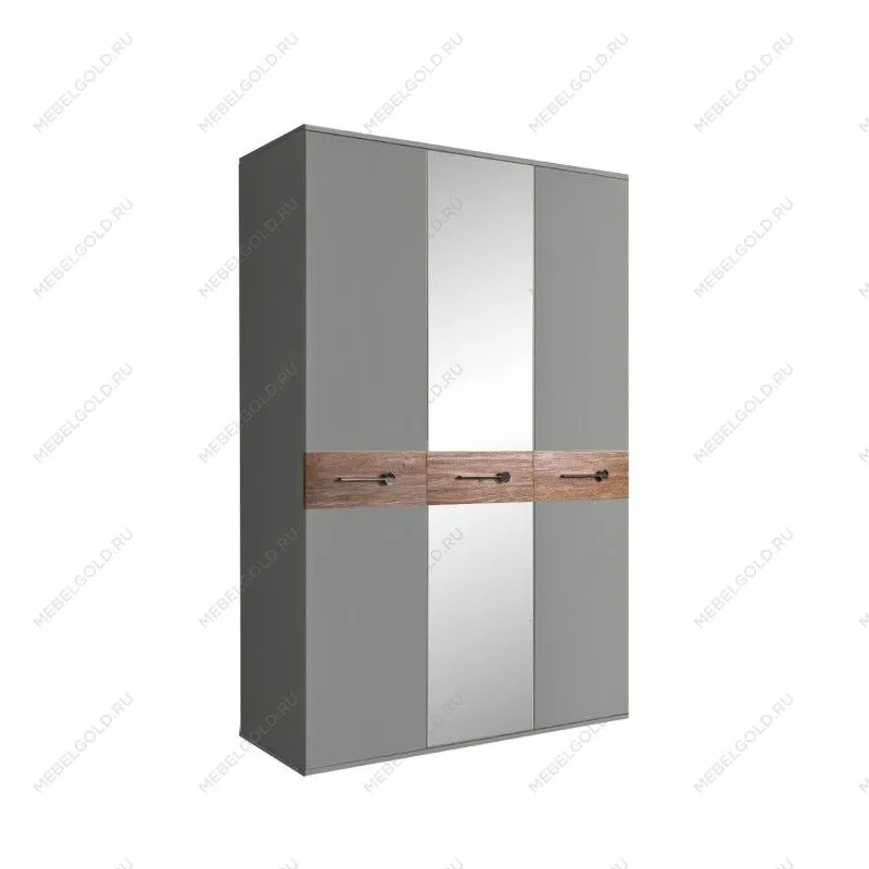Шкаф 3-х дверный с зеркалом Bogemia Wood Wo (Серый/Хром) БМШ1/3(Wo)