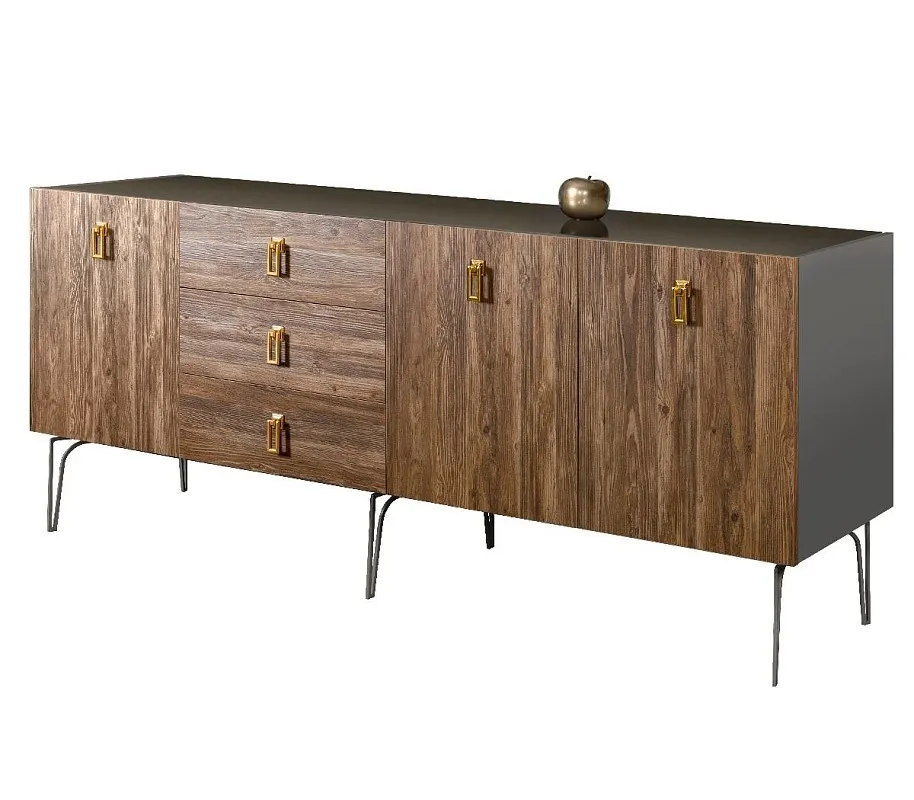 Комод 2.1м Bogemia Wood Fa (Серый) (Lakobel/Золото) БМКМ-5(Wo)