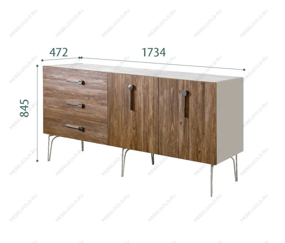 Комод 1.6м Bogemia Wood Wo (Шелк) (Novabuk/Хром) БМКМ-4(Wo)