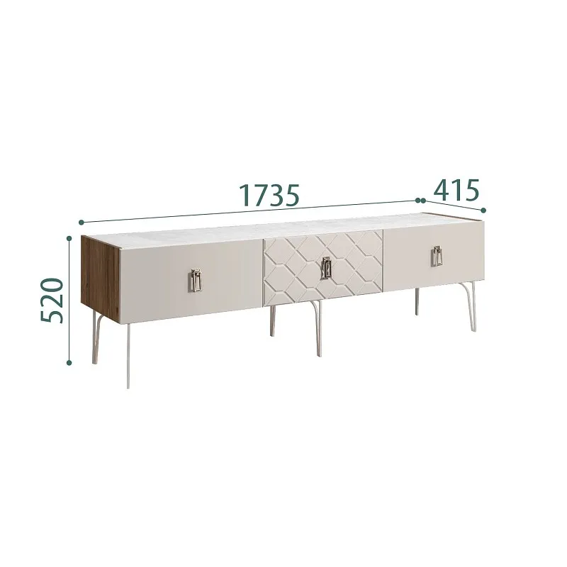 Тумба телевизионная 1.6м Bogemia Woodline Fa (Шелк) (Novabuk/Хром) БМТ-1[10]
