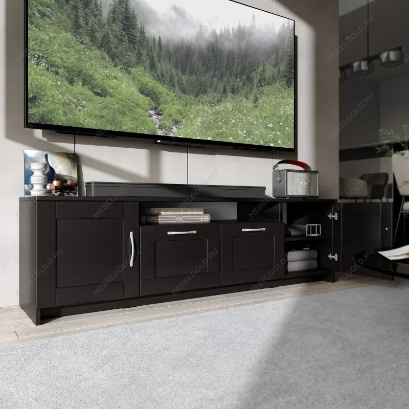 Тумба для ТВ Сириус, 2 двери и 2 ящика, 156х41х47 см, дуб венге, черно-коричневая | изображение 6