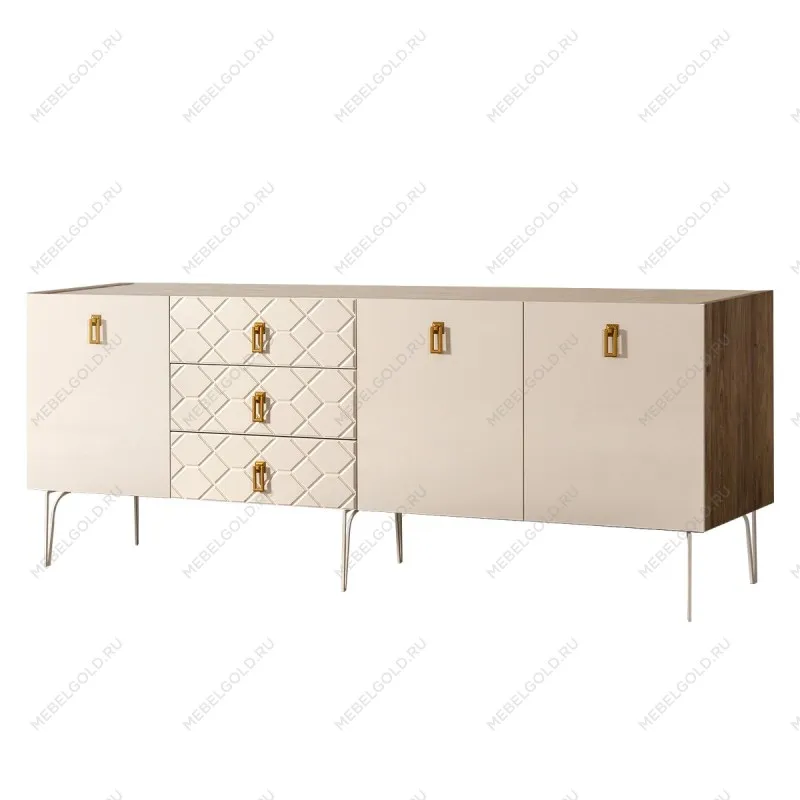 Комод 2.1м Bogemia Woodline Fa (Слоновая кость) (Novabuk/Золото) БМКМ-5