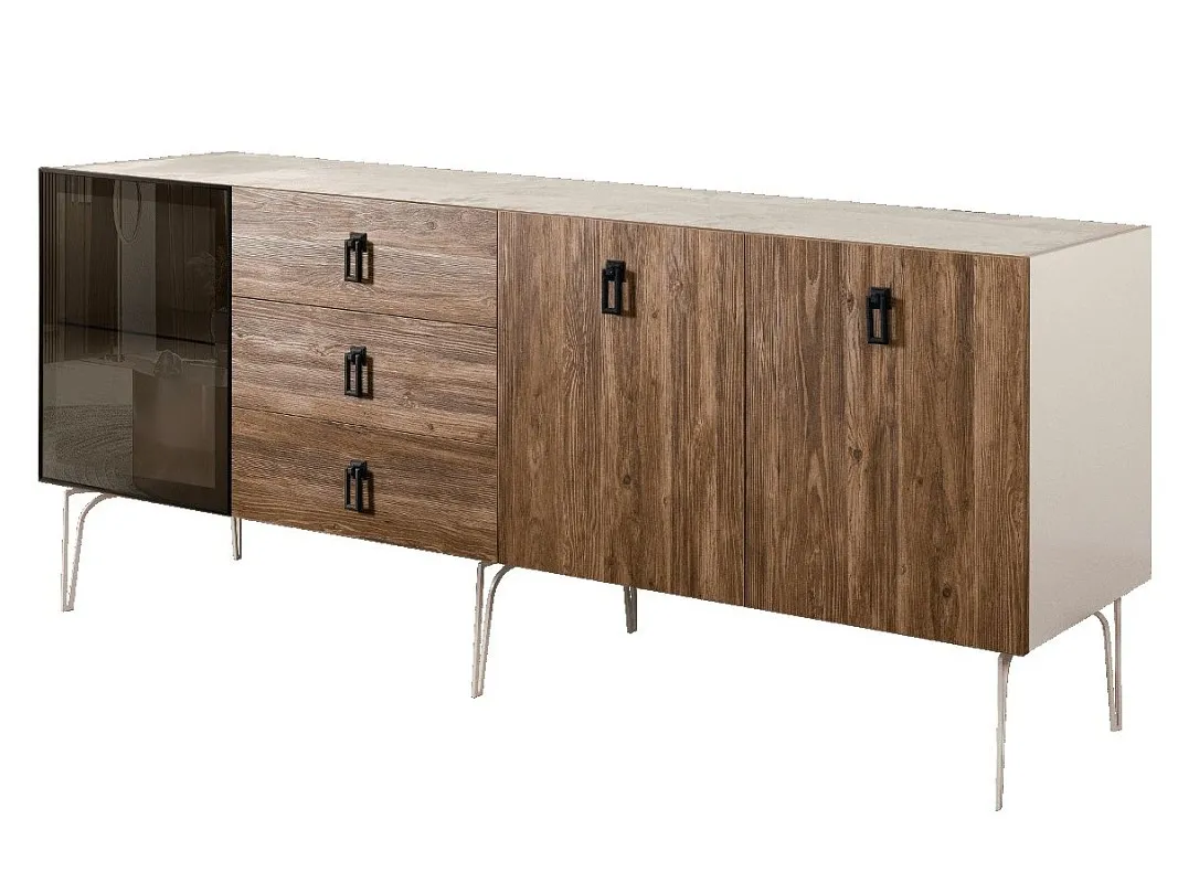 Комод 2.1м Bogemia Wood Fa (Слоновая кость) (Novabuk/Черный) БМКМ-5(Wo)[4]